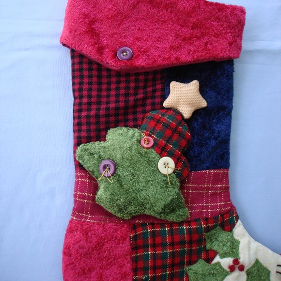 Nice 18" Stocking Farmhouse Patchwork Christmas Embellished Buffalo Check Fabric - Picture 2 of 14